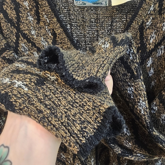 Wood Land Trail Button up Cardigan Mens Large Jacket Brown Multicolor diamond - Picture 4 of 10